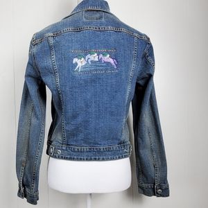 Rare Levi's equestrian / jockey and horse embroidered jean jacket size medium